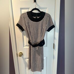 Unique Vintage Black and Cream Houndstooth Mini Dress
